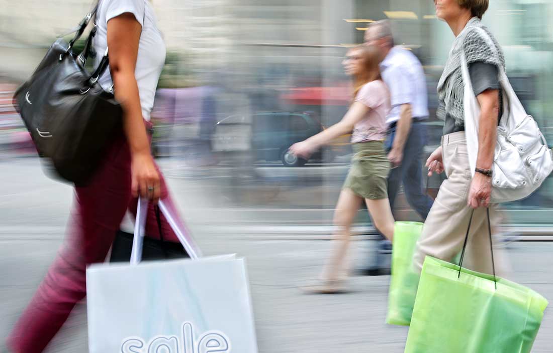 Shoppers in motion.