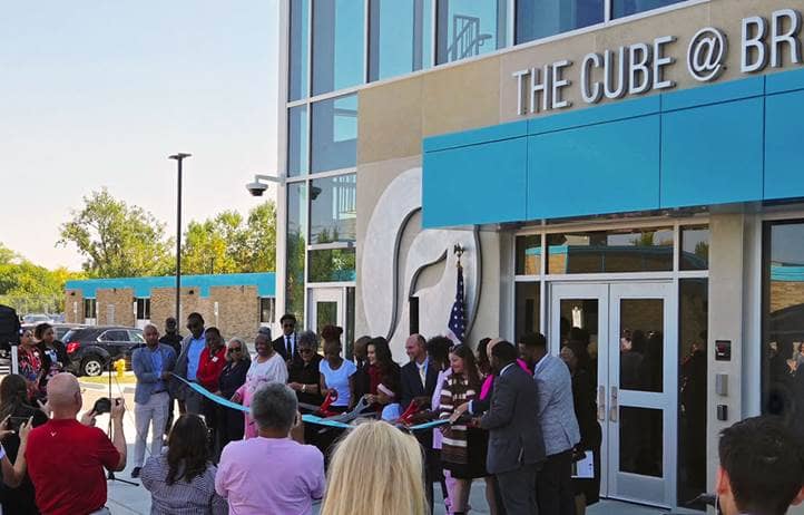 Photo of The Cube ribbon cutting ceremony. Photo credit to Flint Public Schools.