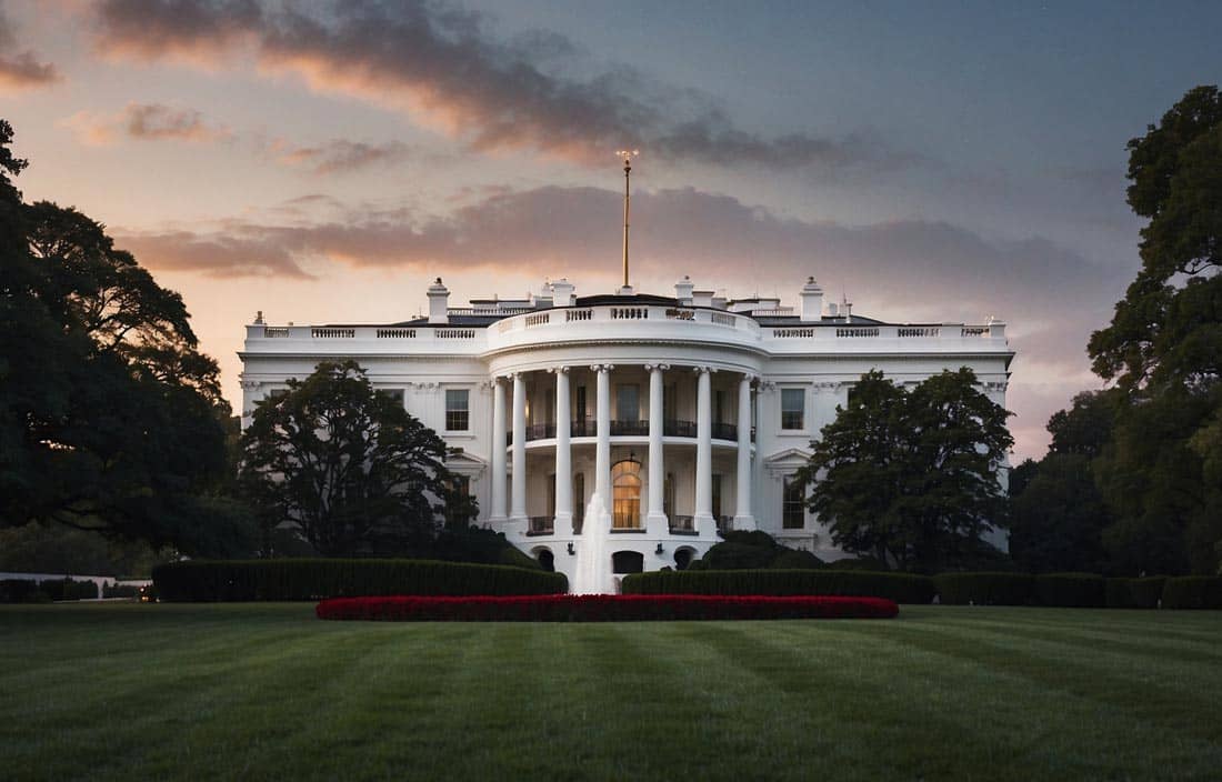View of White House at dusk.