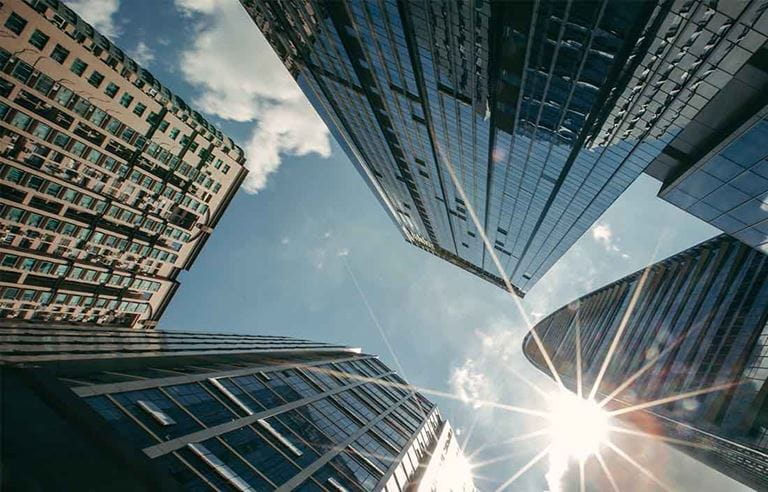 Ground view of skyscrapers