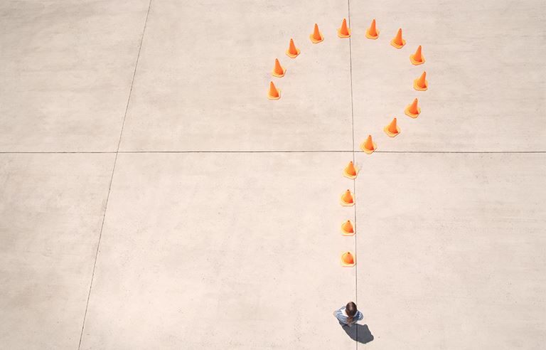 Image of question mark with cones