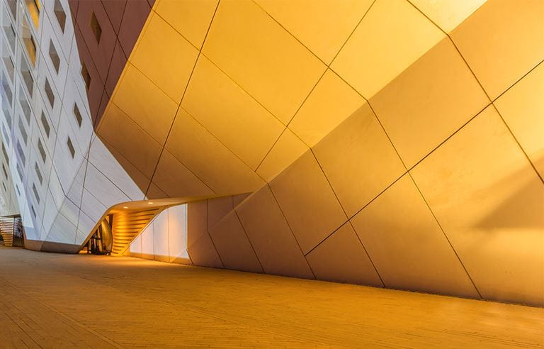 Warm yellow building reflection image