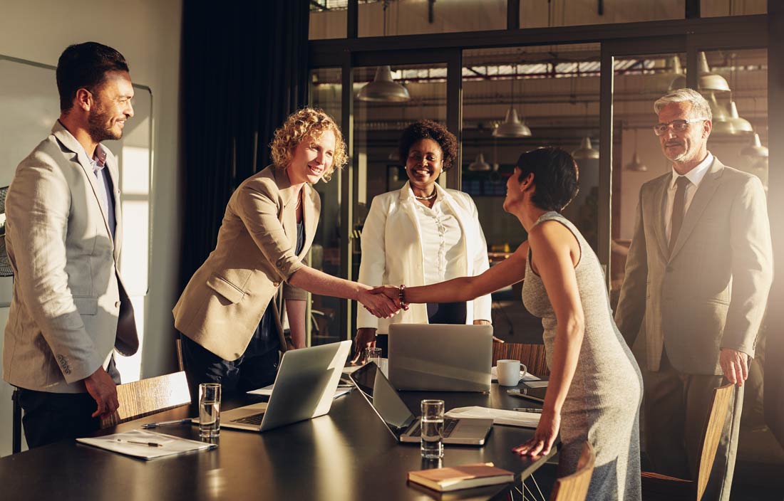 Business professionals shaking hands.