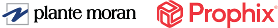 Logo lockup of Plante Moran and Prophix.