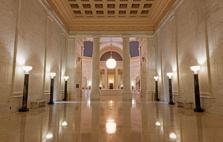 Inside of government building lobby.