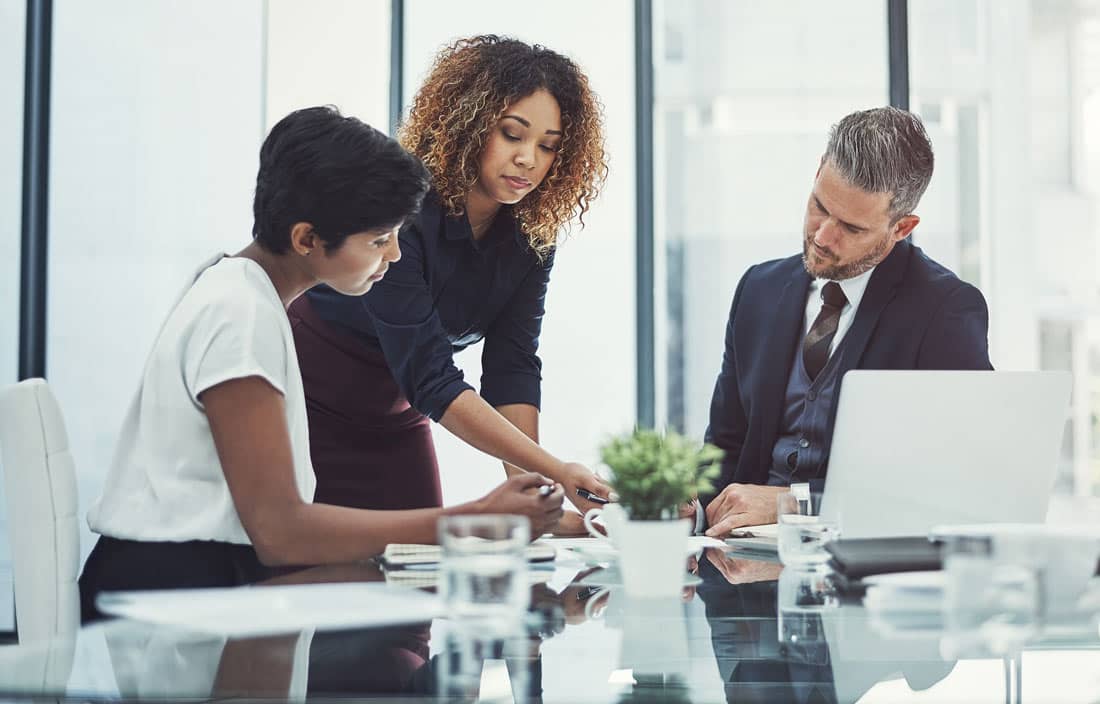 Business professionals working in a modern office.