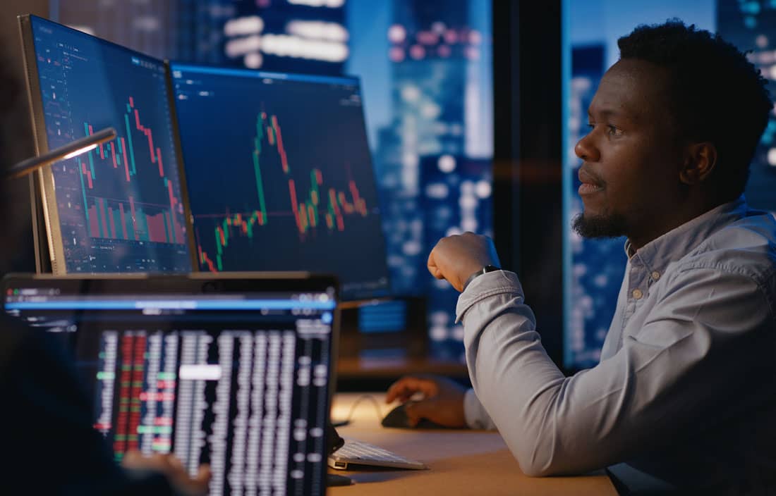 Business professional looking at their computer.