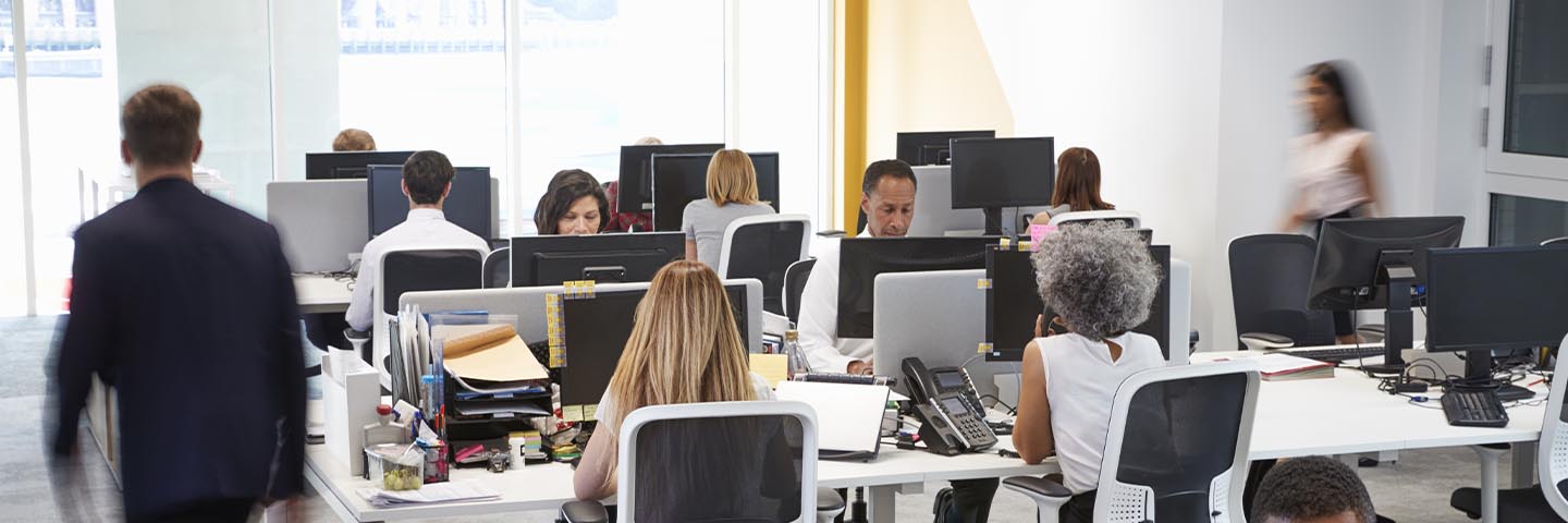 Individuals working in a modern office. 