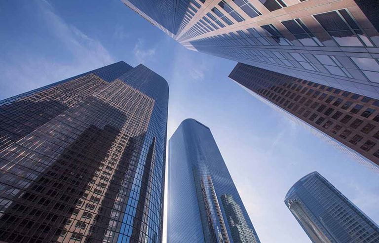 Banking buildings seen from below