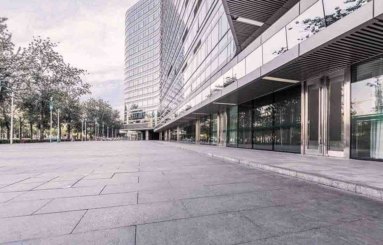 Empty street and building front