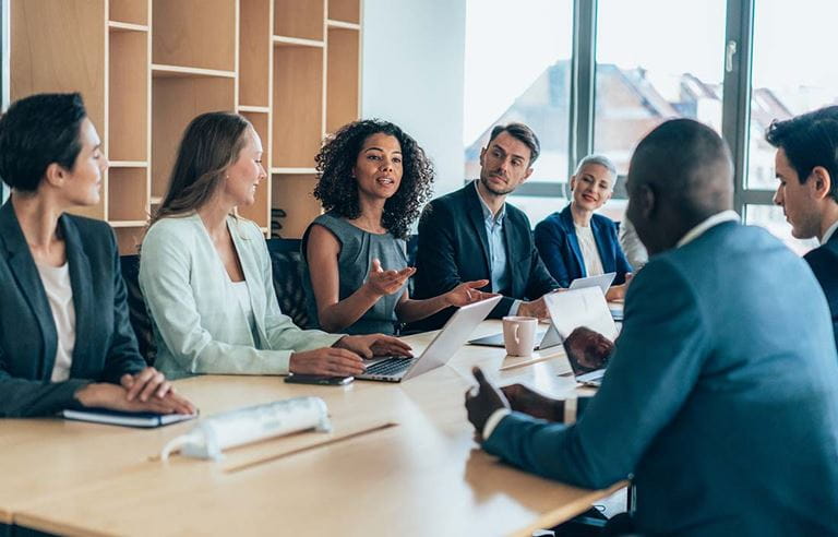 Business professionals in a conference meeting.