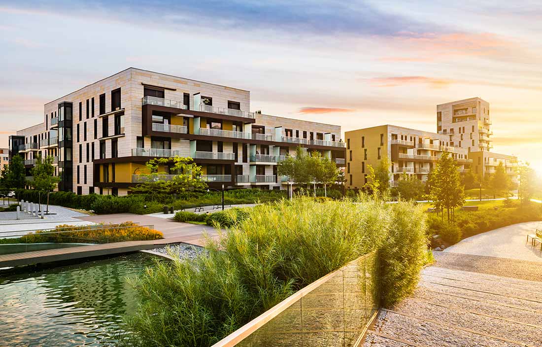 View of an apartment building next to water