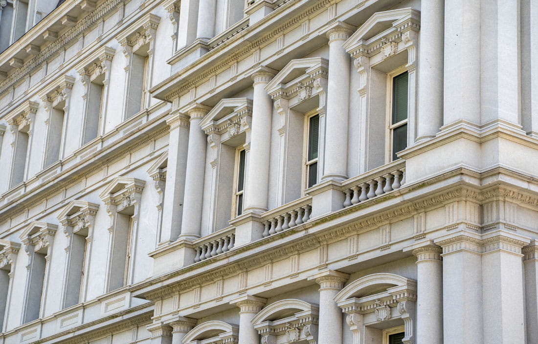 Close-up photo of architecture of a government building