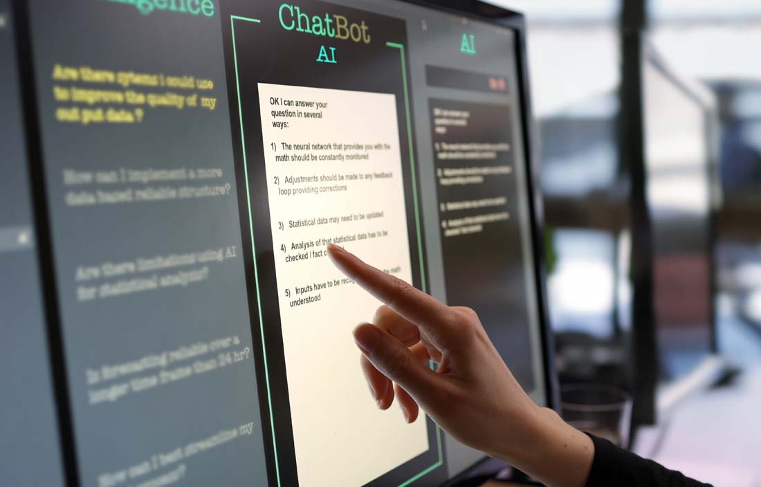 Close up of a person asking an AI chatbot questions.