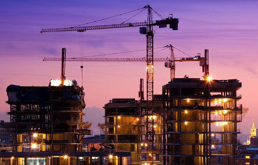 Construction site at sunset.