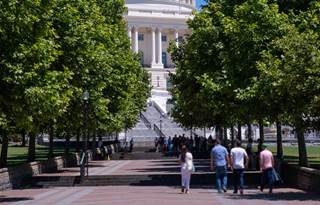 People walking in front of the White House.