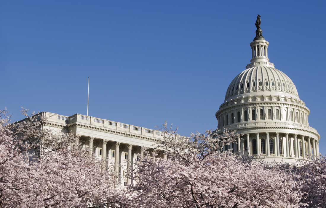 Government building against a blue sky.
