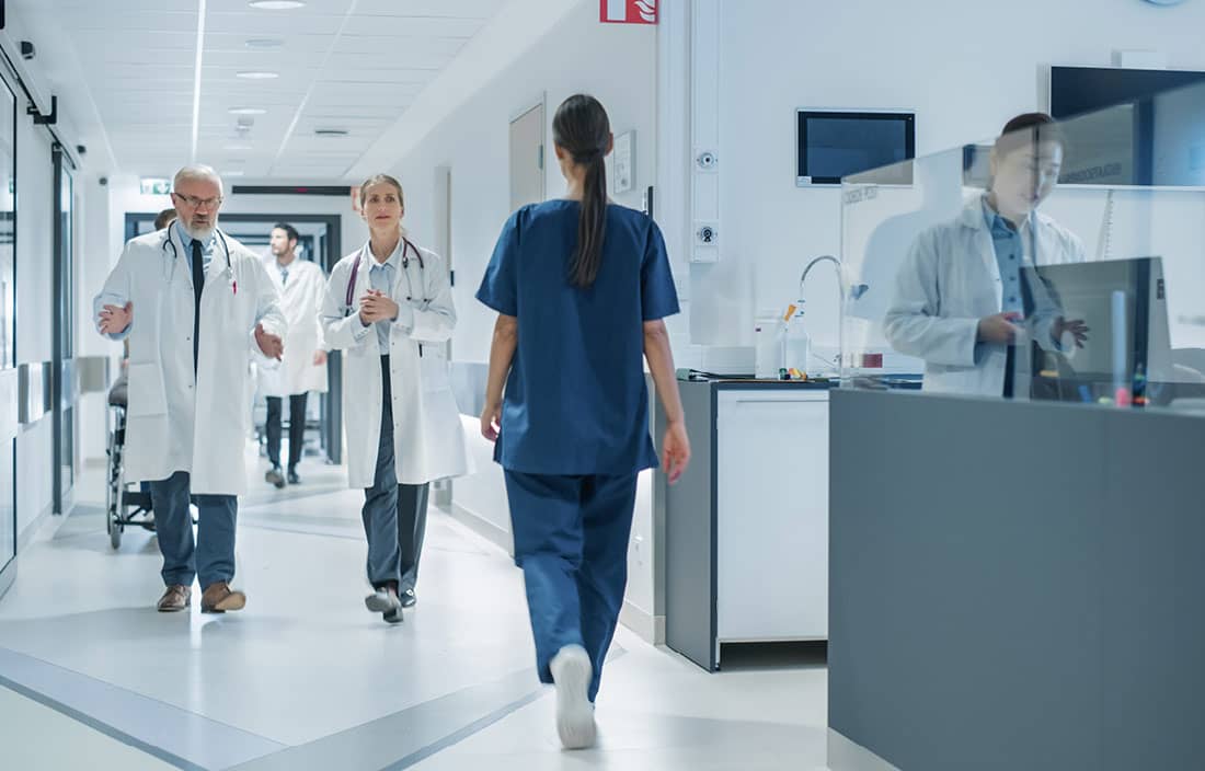 Busy hospital hallway.