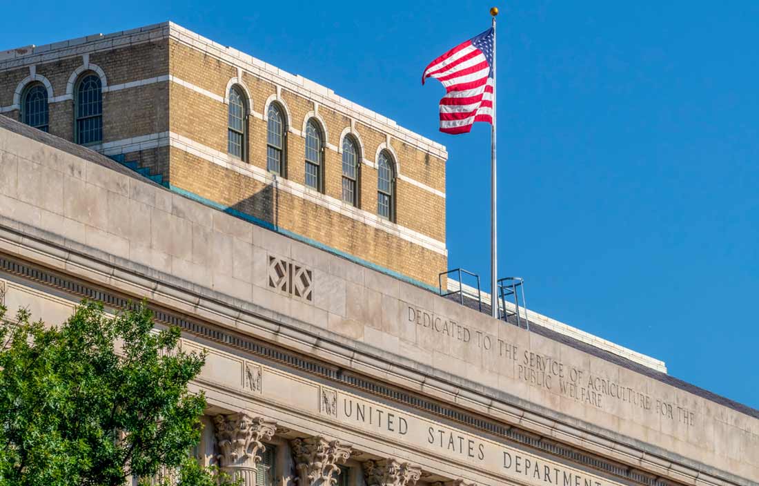 Facade of U.S. government building.