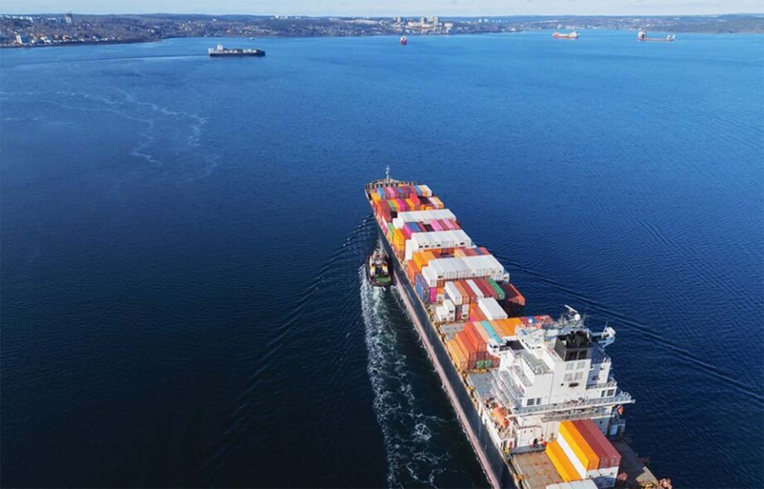 View of cargo ship in the sea