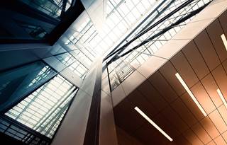 Tall glass buildings.