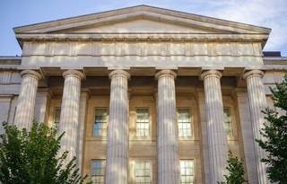 Facade of U.S. government building.