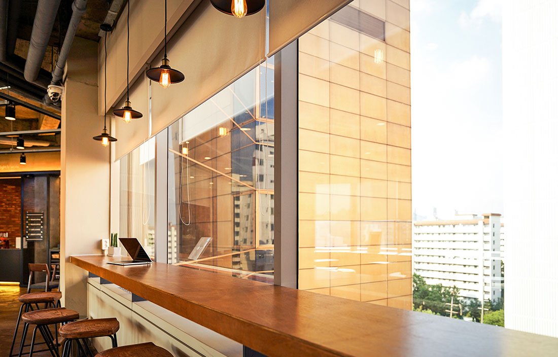Counter and window inside a new construction building.