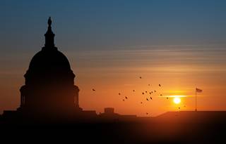 Sun setting in Washington DC.