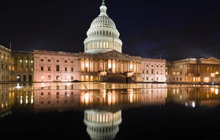 View of U.S. Capitol at night time