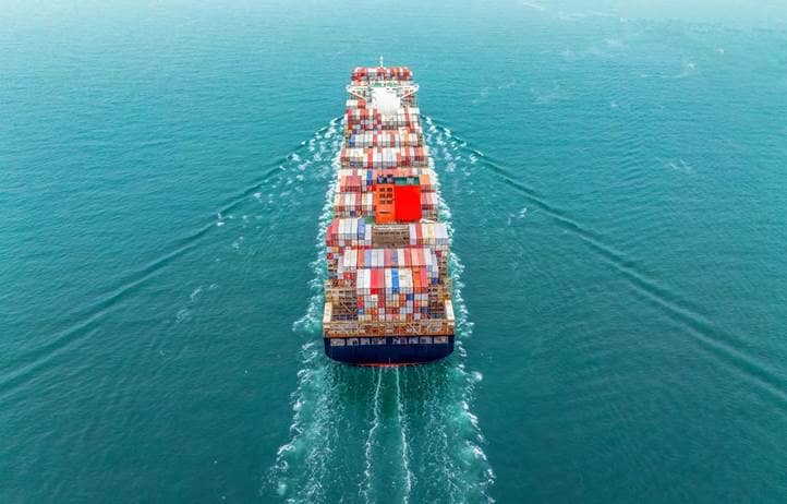 Cargo ship in the ocean.