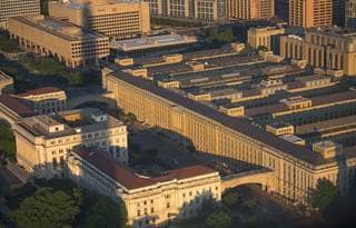 Aerial view of buildings.