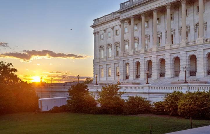 Government building at sunset.