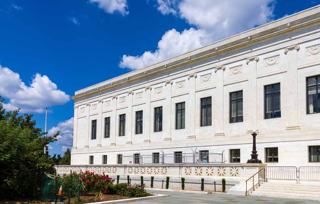 Facade of government building.