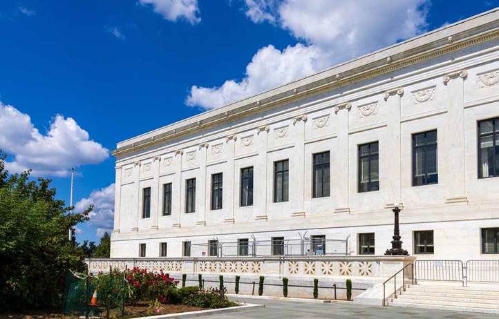 Facade of government building.