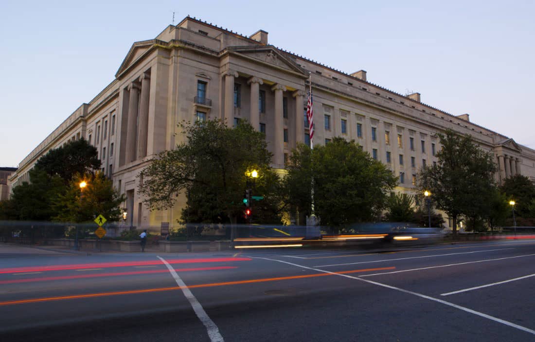 Building exterior at dusk.
