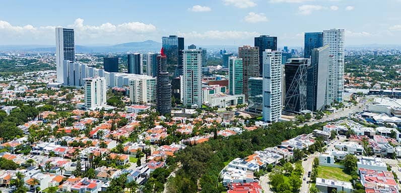 Aerial view of Guadalajara, Mexico during the day.