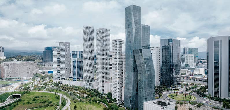 Modern skyscrapers in downtown Mexico City, Mexico.
