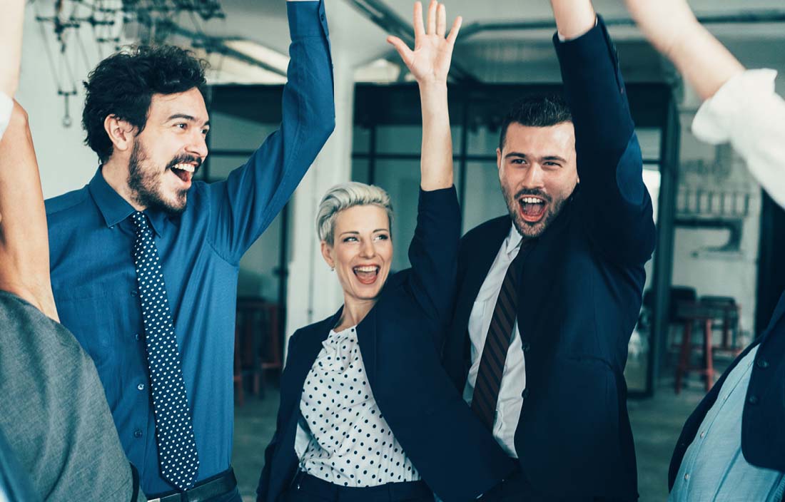 Group of coworkers celebrating together.