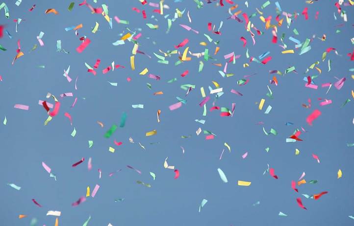 Confetti flying in the air.