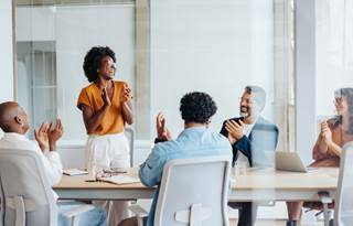 Business professionals in a meeting.