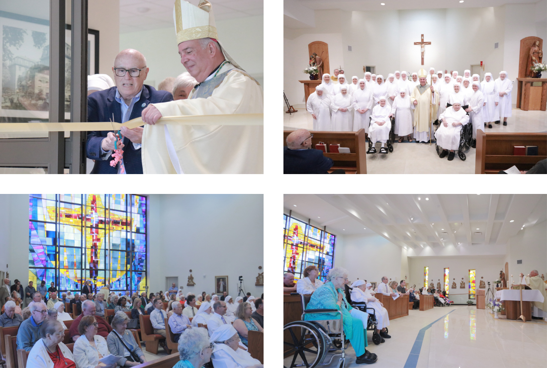 Various photos of the ribbon-cutting ceremony for Holy Family Home redevelopment