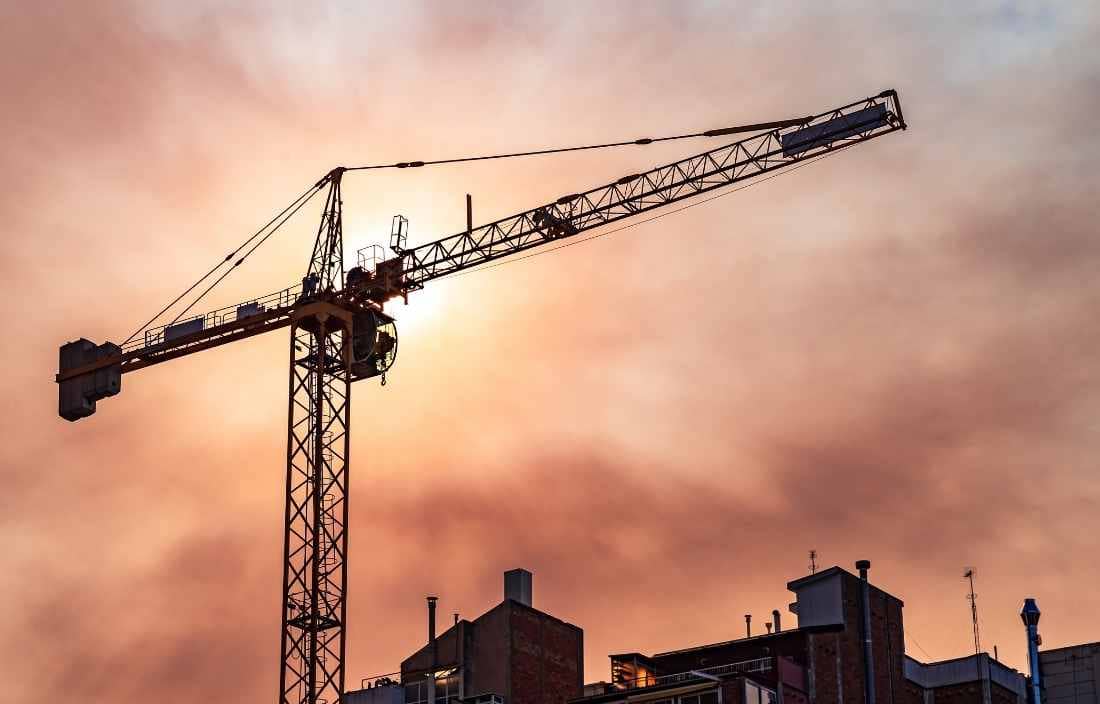Construction site at dusk.