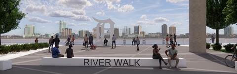 Rendering of DRCFA Huntington Place River Walk.