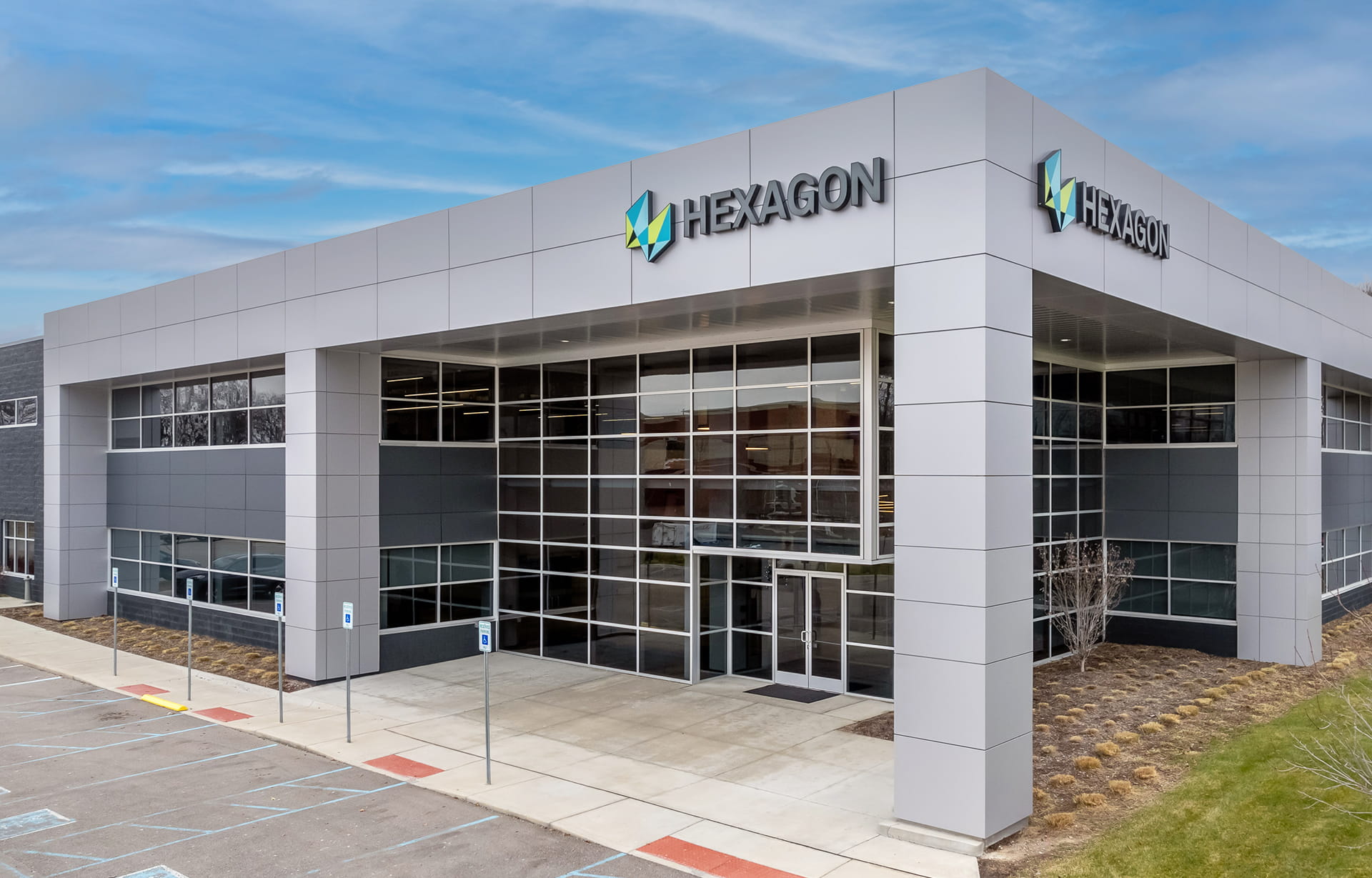 Exterior photo of Hexagon Manufacturing Intelligence's new headquarters in Novi, MI, USA