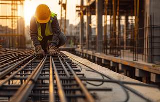 Construction worker on site at dusk