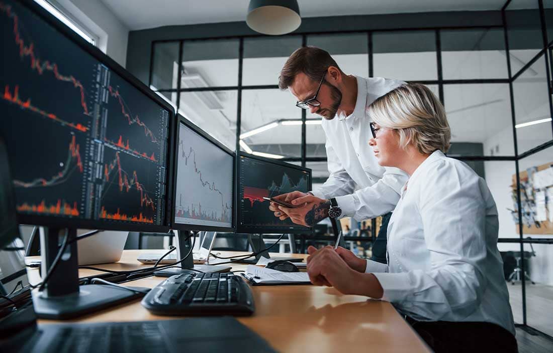 Man and woman at computer